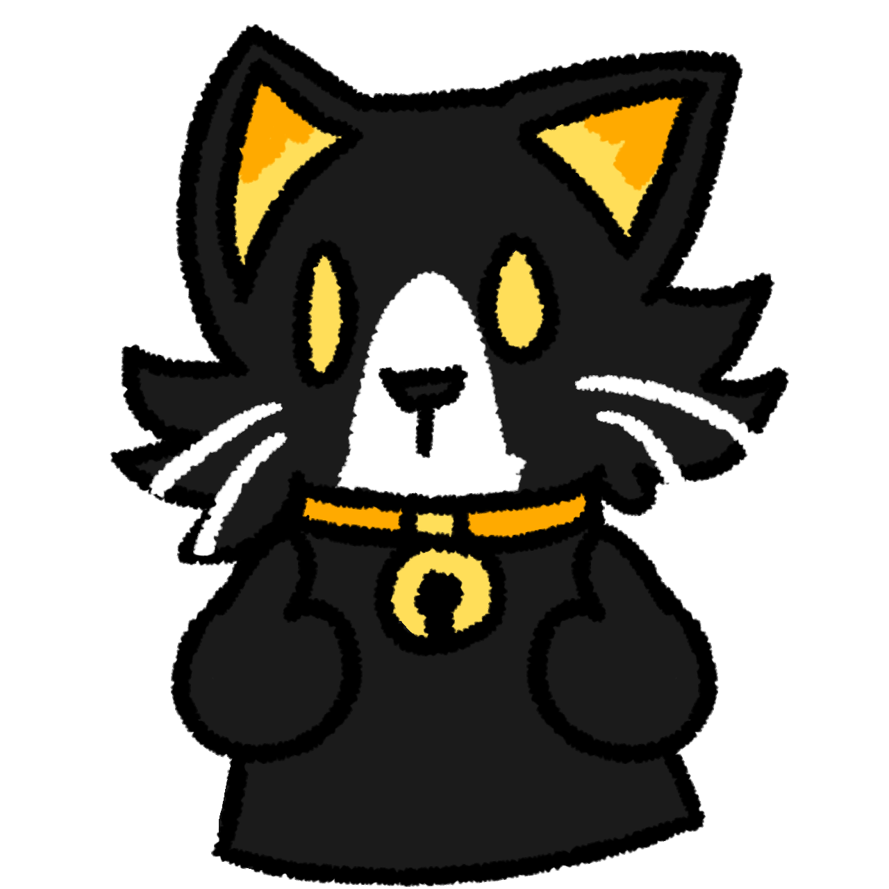 a black cat with a white muzzle pointing at kitself with both paws